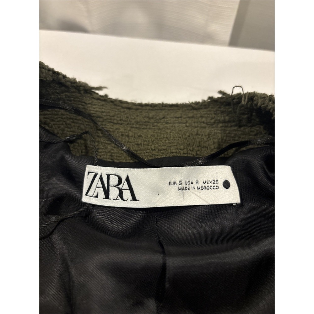 Zara Women Size Small Olive Green Shoulder Pad Jacket Blazer W/ Gold Buttons - Picture 2 of 11